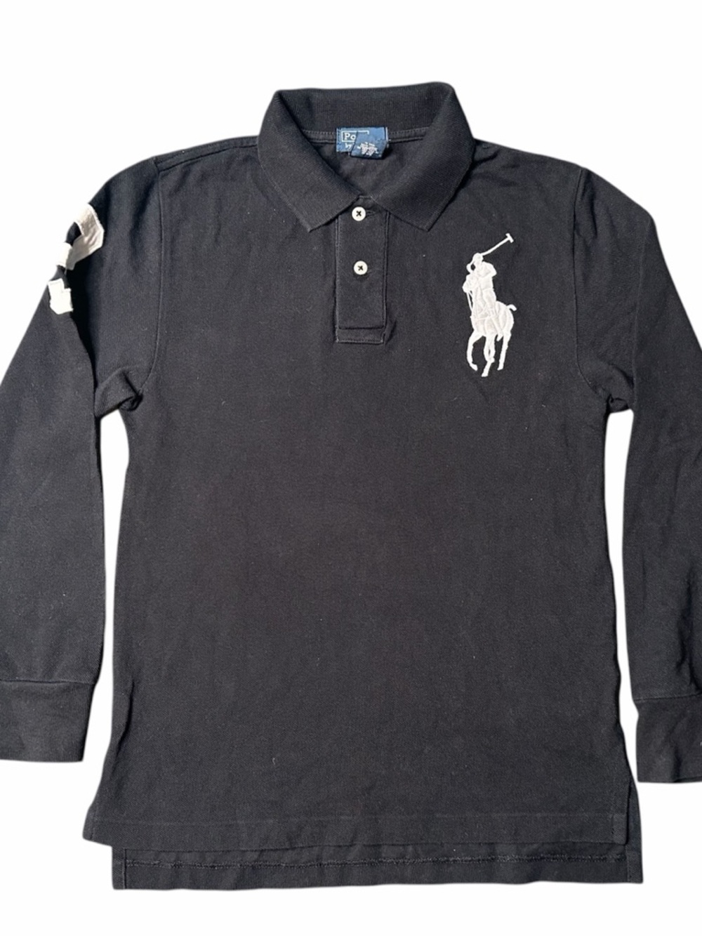 Polo by Ralph Lauren Black Long-Sleeve Polo with White Big Horse Logo
